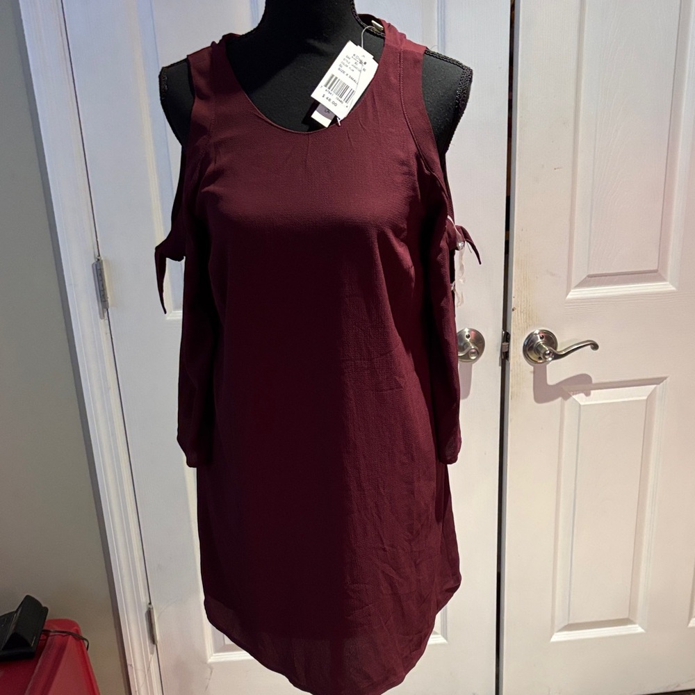 Essentials Burgundy Cold Shoulder Dress